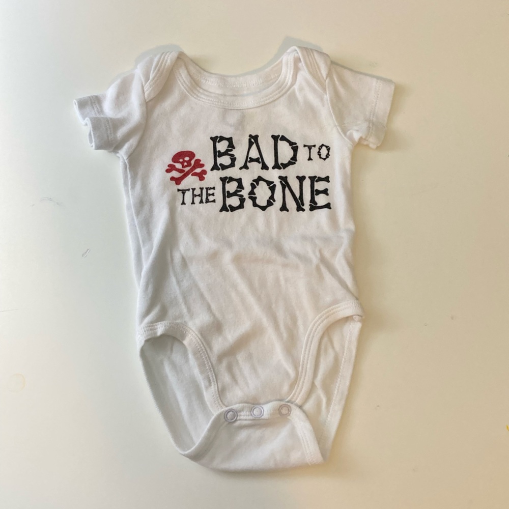 Baby Q Bad to the Bone White Onesie 0-3mo